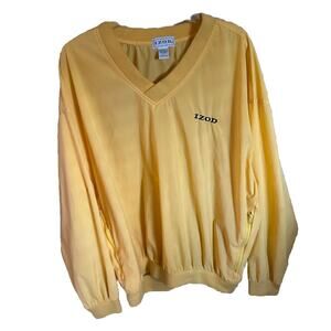 IZOD Jacket‎ Men Large Yellow Windbreaker Golf Pullover V Neck Nylon Zip Pockets
